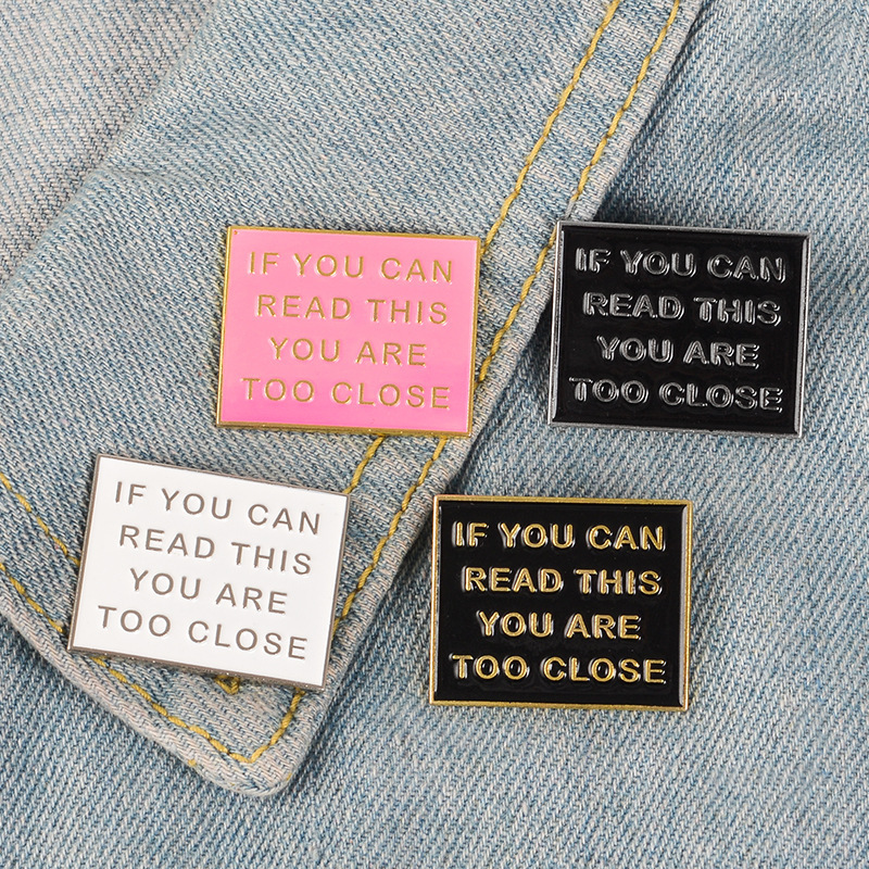 Creative Alloy Brooch Square Oil Drip Brooch Warning Sign Please Do Not Close to Brooch Alloy Denim Badge Wholesale