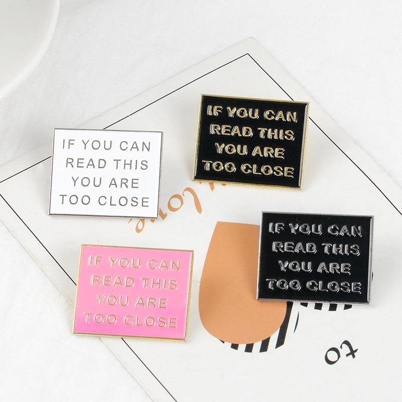 Creative Alloy Brooch Square Oil Drip Brooch Warning Sign Please Do Not Close to Brooch Alloy Denim Badge Wholesale