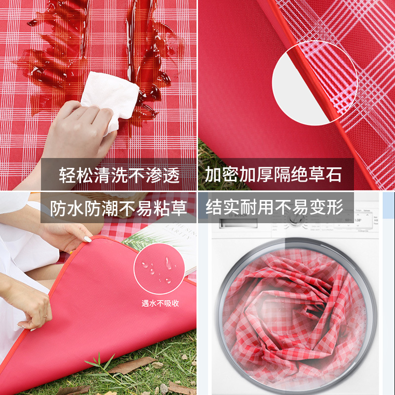 Waterproof Plaid Picnic Mat Folding Outdoor Moisture Proof Pad Spring Outing Beach Mat Ins Pocket Portable Grass Picnic Blanket