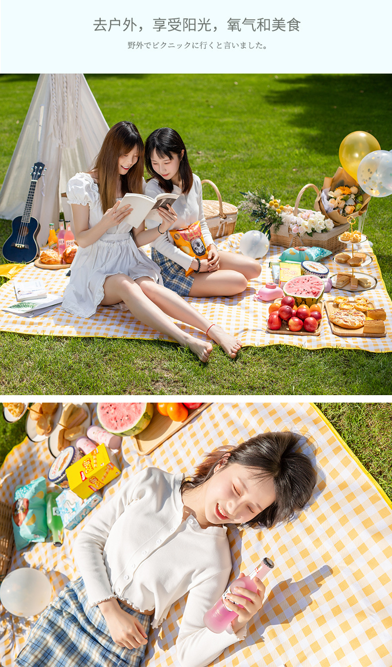 Waterproof Plaid Picnic Mat Folding Outdoor Moisture Proof Pad Spring Outing Beach Mat Ins Pocket Portable Grass Picnic Blanket