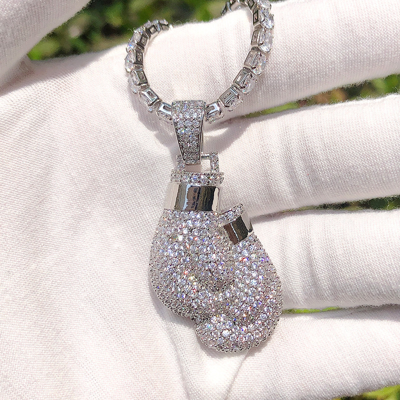 European Hip Hop Personality Boxing Gloves Boxing Glove Pendant Copper Zircon-Laid Necklace Cross-Border Hot Sale European Hip Hop Personality Boxing Gloves Boxing Glove Pendant Copper Zircon-Laid Necklace Cross-Border Hot Sale