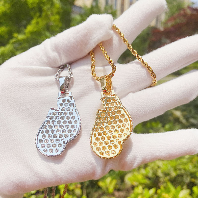 European Hip Hop Personality Boxing Gloves Boxing Glove Pendant Copper Zircon-Laid Necklace Cross-Border Hot Sale European Hip Hop Personality Boxing Gloves Boxing Glove Pendant Copper Zircon-Laid Necklace Cross-Border Hot Sale