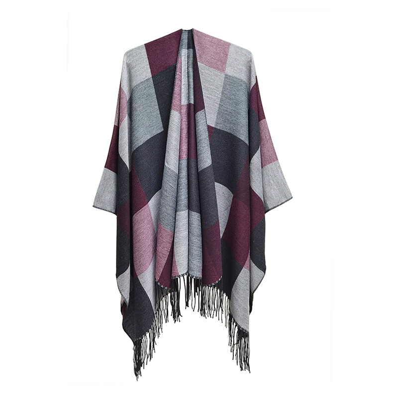 Tassel Color Plaid Cape Cardigan Air-Conditioned Room Outdoor Shawl Autumn and Winter Warm Fashion Cover Blanket Scarf