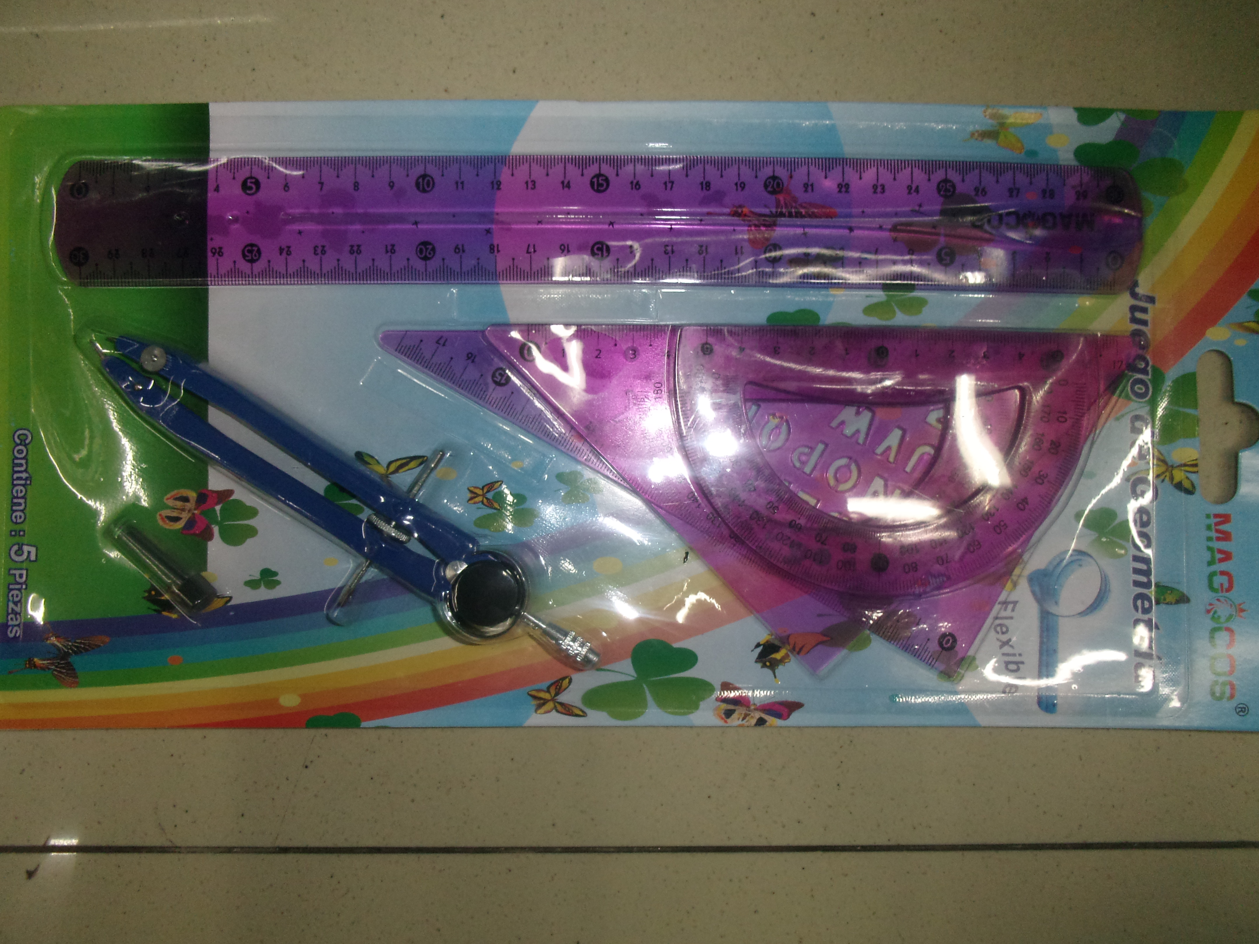 PVC flexible ruler set compass straight protractor triangle color flexible ruler set
