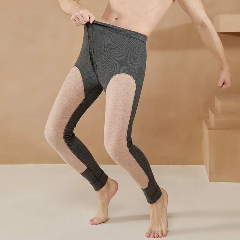 2021 Autumn and Winter New Cationic Dralon Men&#039;s Long Johns Men&#039;s Double-Sided Velvet Kneecap Warm-Keeping Pants Men&#039;s Brushed Long Johns