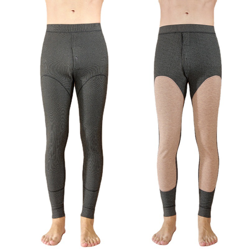 2021 Autumn and Winter New Cationic Dralon Men&#039;s Long Johns Men&#039;s Double-Sided Velvet Kneecap Warm-Keeping Pants Men&#039;s Brushed Long Johns