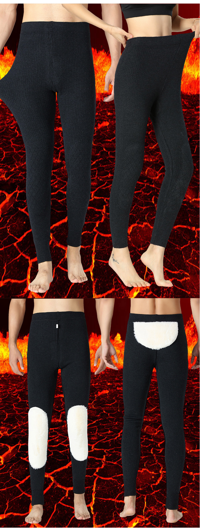 Autumn and Winter Men's and Women's Woollen Trousers Kneecap Waist Support Velvet White Fur Thick Warm Pants Long Johns Leggings Woollen Trousers Woollen Trousers