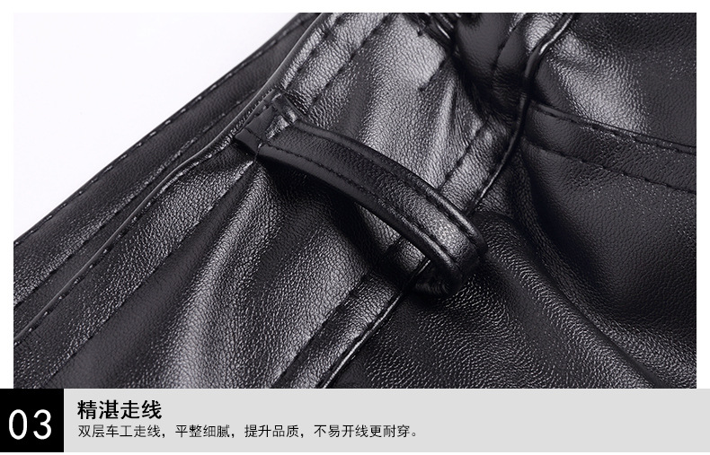 Men's Straight Leather Pants Kneecap Fleece Thickened Cold Protection Warm PU Leather Pants Acetate Fiber Leather Pants