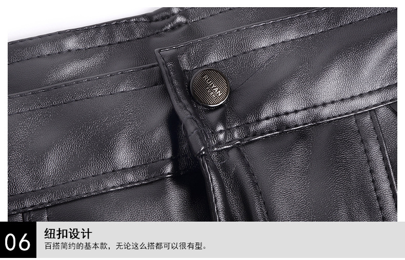 Men's Straight Leather Pants Kneecap Fleece Thickened Cold Protection Warm PU Leather Pants Acetate Fiber Leather Pants