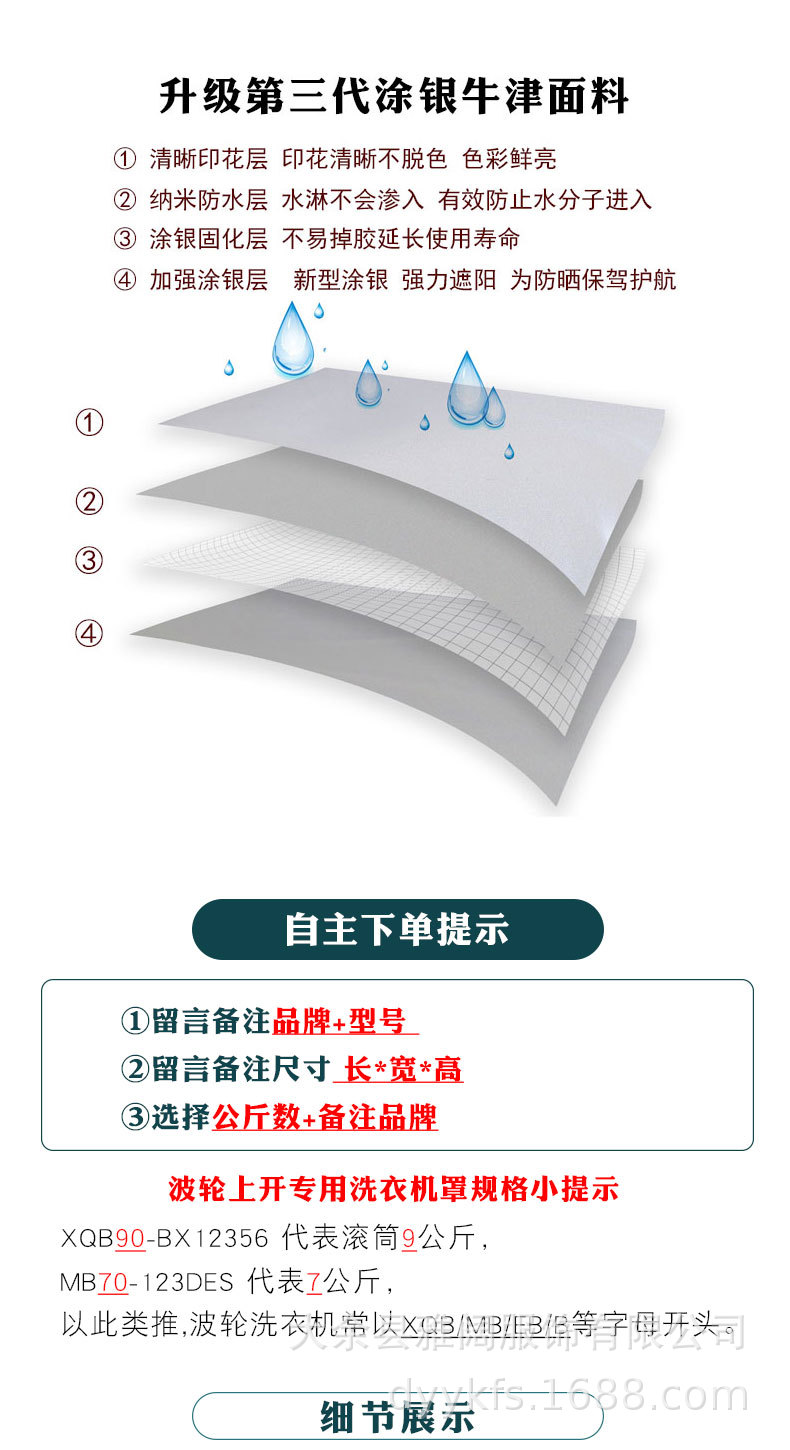 Factory Brand Direct Sales Silver Pastebrushing Oxford Fabric Wave Wheel Automatic Washing Machine Cover Waterproof and Sun Protection Dirt-Proof Cover