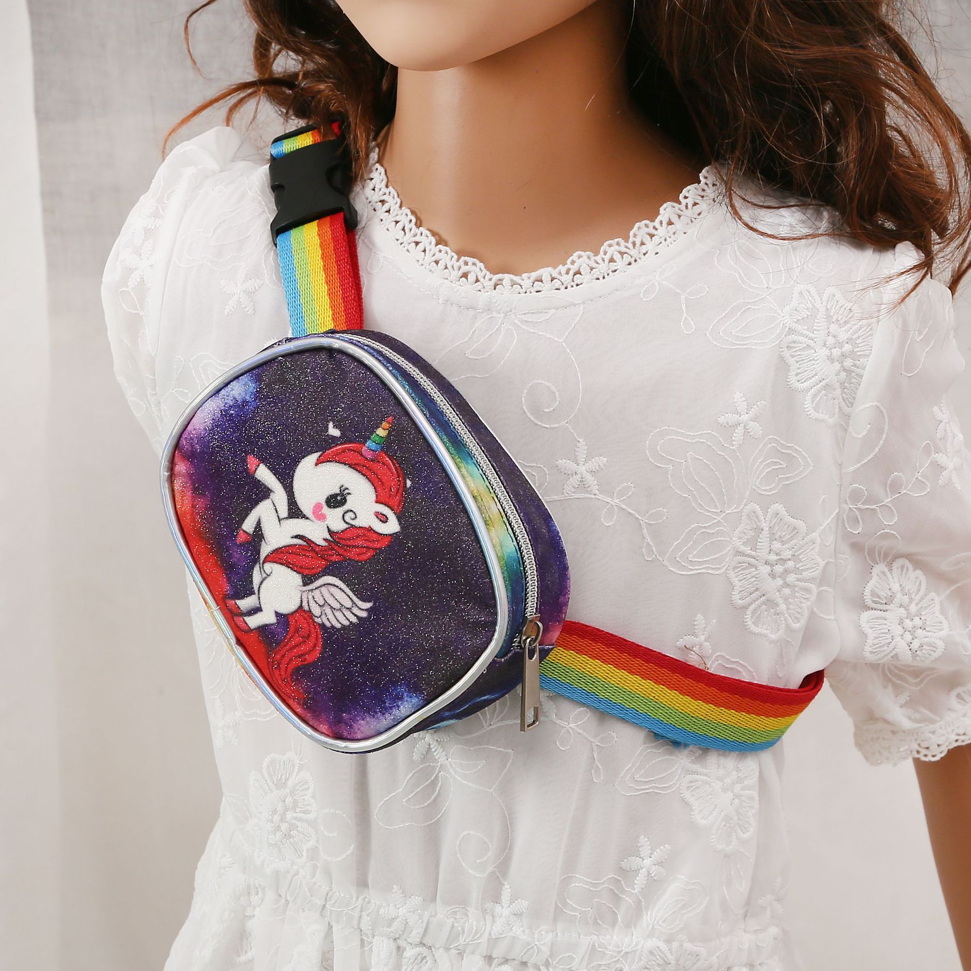 New Children&#039;s Cute Unicorn Waist Bag Cartoon Anime Crossbody Bag Little Girl Change Chest Bag