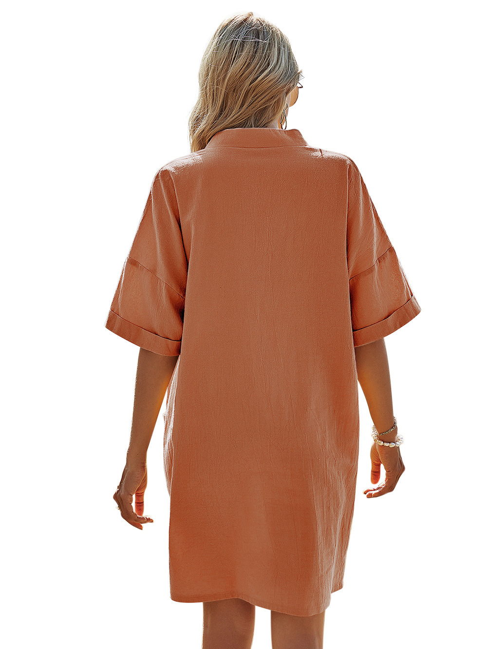 2021 New Cross-Border European and American Women's Clothing Solid Color and V-neck Fork Waist A- line Skirt Bag Casual Loose Short Sleeves Dress for Women 2021 New Cross-Border European and American Women's Clothing Solid Color and V-neck Fork Waist A- line Skirt Bag Casual Loose Short Sleeves Dress for Women