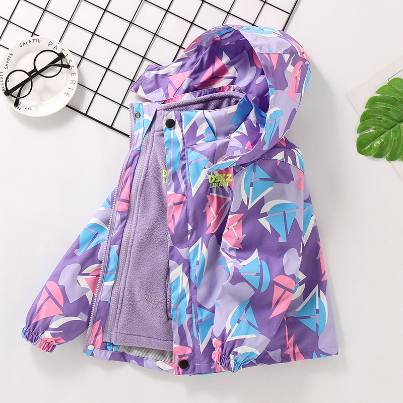 Girls&#039; Coat Autumn and Winter Clothing 2021 Middle and Big Children Fashionable Stylish Outdoor Windproof Clothing Children&#039;s Three-in-One Shell Jacket Tide