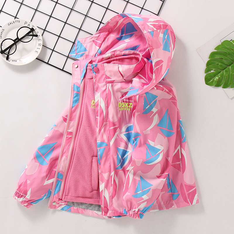Girls&#039; Coat Autumn and Winter Clothing 2021 Middle and Big Children Fashionable Stylish Outdoor Windproof Clothing Children&#039;s Three-in-One Shell Jacket Tide