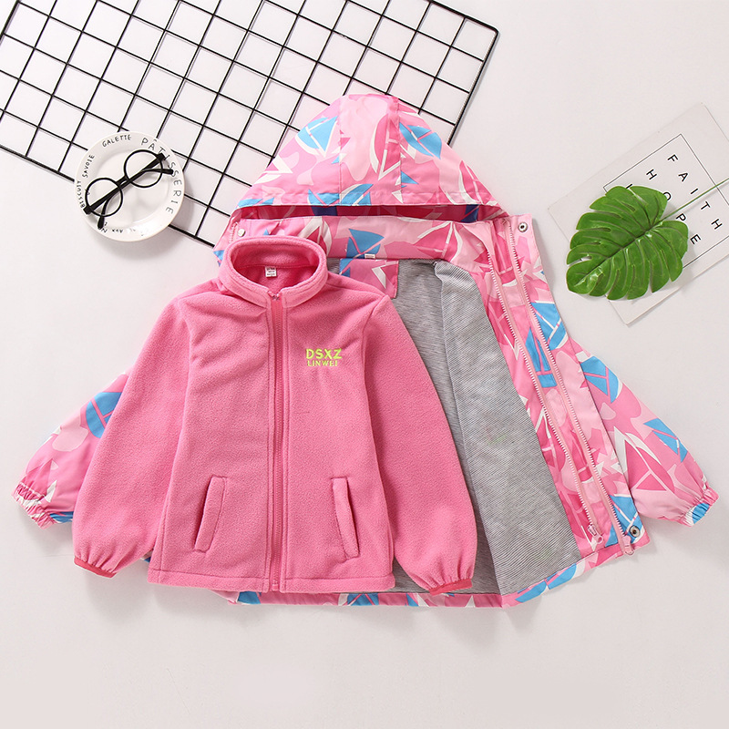 Girls&#039; Coat Autumn and Winter Clothing 2021 Middle and Big Children Fashionable Stylish Outdoor Windproof Clothing Children&#039;s Three-in-One Shell Jacket Tide