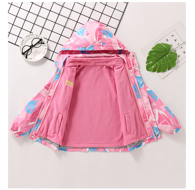 Girls' Coat Autumn and Winter Clothing 2021 Middle and Big Children Fashionable Stylish Outdoor Windproof Clothing Children's Three-in-One Shell Jacket Tide