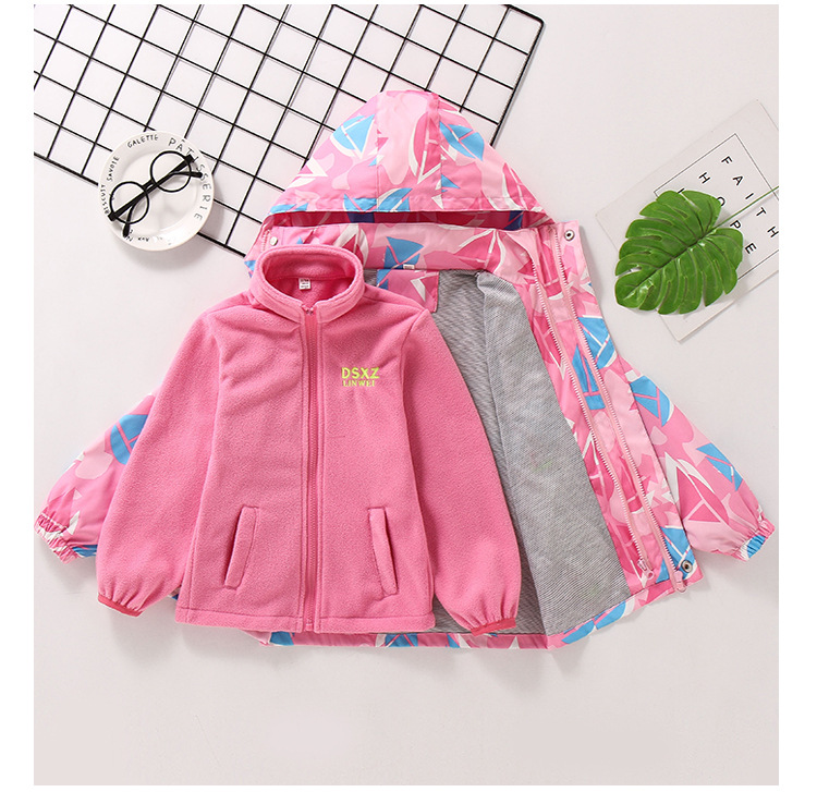 Girls' Coat Autumn and Winter Clothing 2021 Middle and Big Children Fashionable Stylish Outdoor Windproof Clothing Children's Three-in-One Shell Jacket Tide