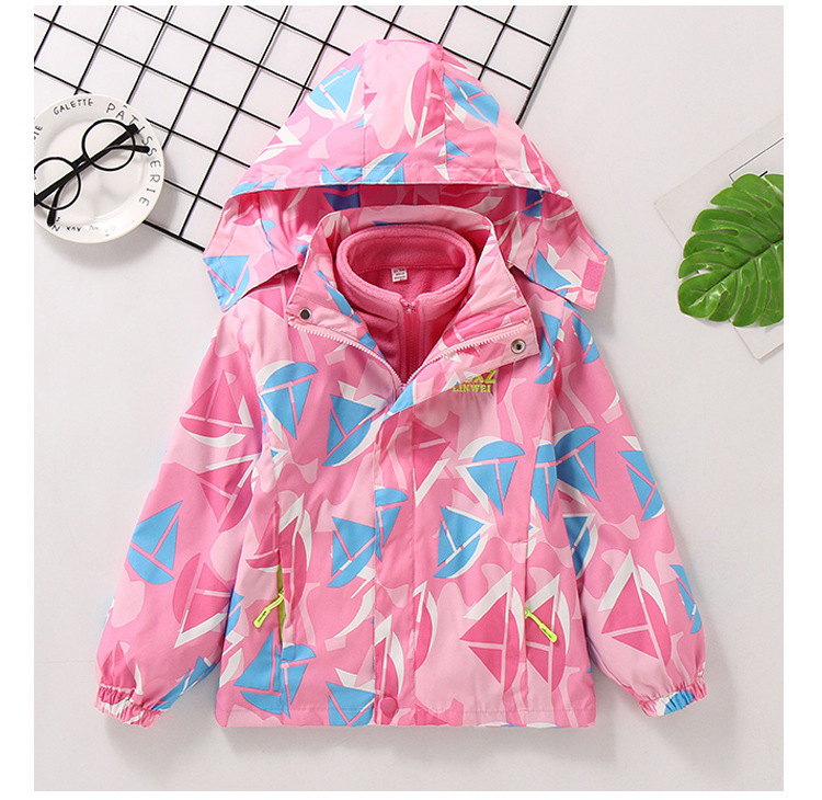 Girls' Coat Autumn and Winter Clothing 2021 Middle and Big Children Fashionable Stylish Outdoor Windproof Clothing Children's Three-in-One Shell Jacket Tide