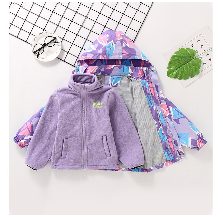 Girls' Coat Autumn and Winter Clothing 2021 Middle and Big Children Fashionable Stylish Outdoor Windproof Clothing Children's Three-in-One Shell Jacket Tide