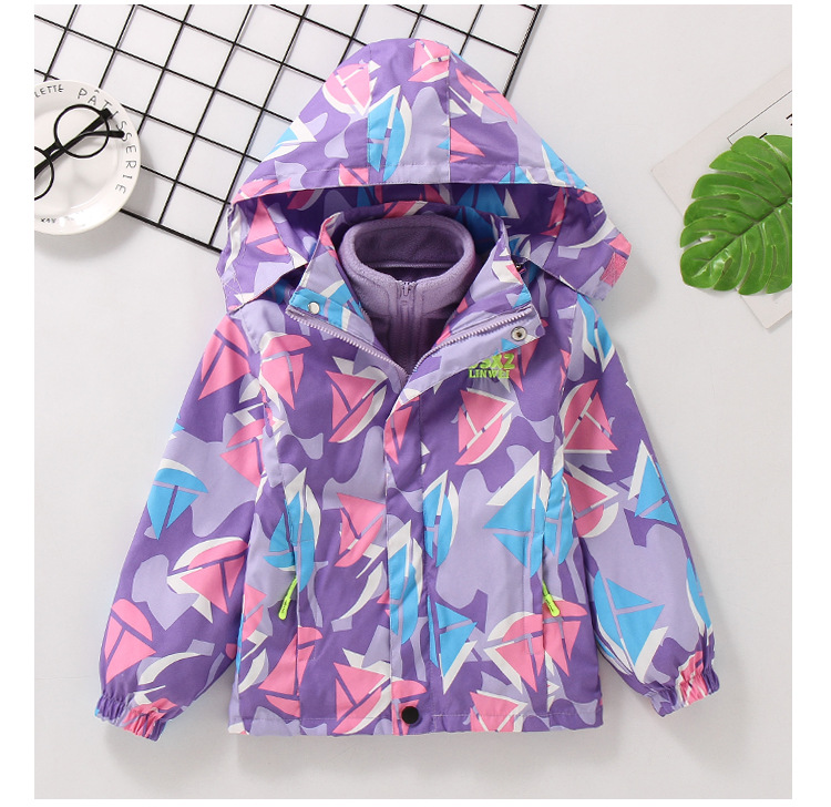 Girls' Coat Autumn and Winter Clothing 2021 Middle and Big Children Fashionable Stylish Outdoor Windproof Clothing Children's Three-in-One Shell Jacket Tide