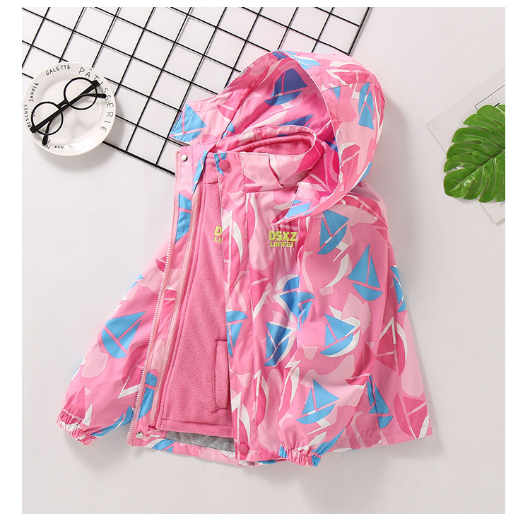 Girls' Coat Autumn and Winter Clothing 2021 Middle and Big Children Fashionable Stylish Outdoor Windproof Clothing Children's Three-in-One Shell Jacket Tide
