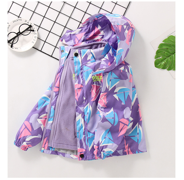 Girls' Coat Autumn and Winter Clothing 2021 Middle and Big Children Fashionable Stylish Outdoor Windproof Clothing Children's Three-in-One Shell Jacket Tide