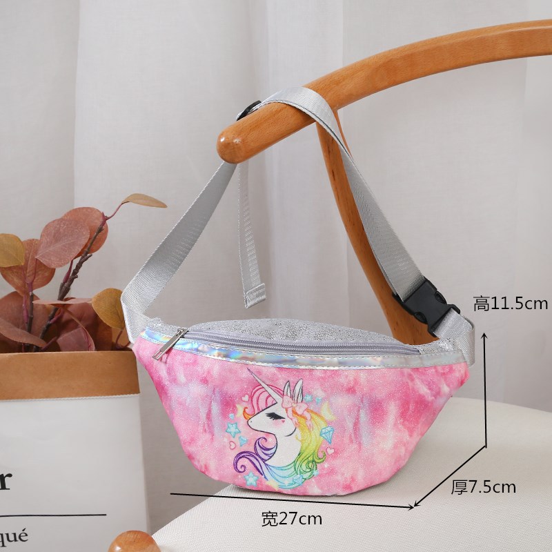 2021 Children's Unicorn Printed Sequined Cartoon Waist Bag Primary School Girls Mini Cute Chest Bag Shoulder Messenger Bag