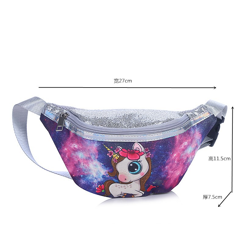 2021 Children's Unicorn Printed Sequined Cartoon Waist Bag Primary School Girls Mini Cute Chest Bag Shoulder Messenger Bag