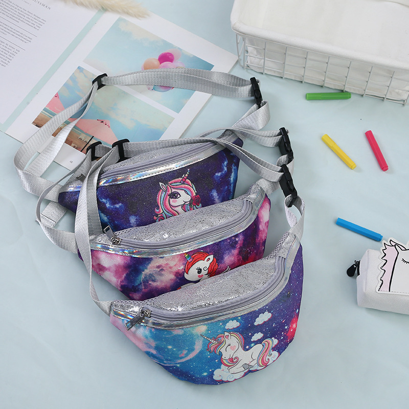 2021 Children's Unicorn Printed Sequined Cartoon Waist Bag Primary School Girls Mini Cute Chest Bag Shoulder Messenger Bag