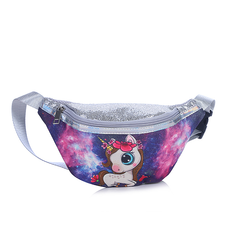 2021 Children&#039;s Unicorn Printed Sequined Cartoon Waist Bag Primary School Girls Mini Cute Chest Bag Shoulder Messenger Bag