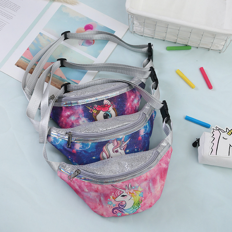 2021 Children's Unicorn Printed Sequined Cartoon Waist Bag Primary School Girls Mini Cute Chest Bag Shoulder Messenger Bag