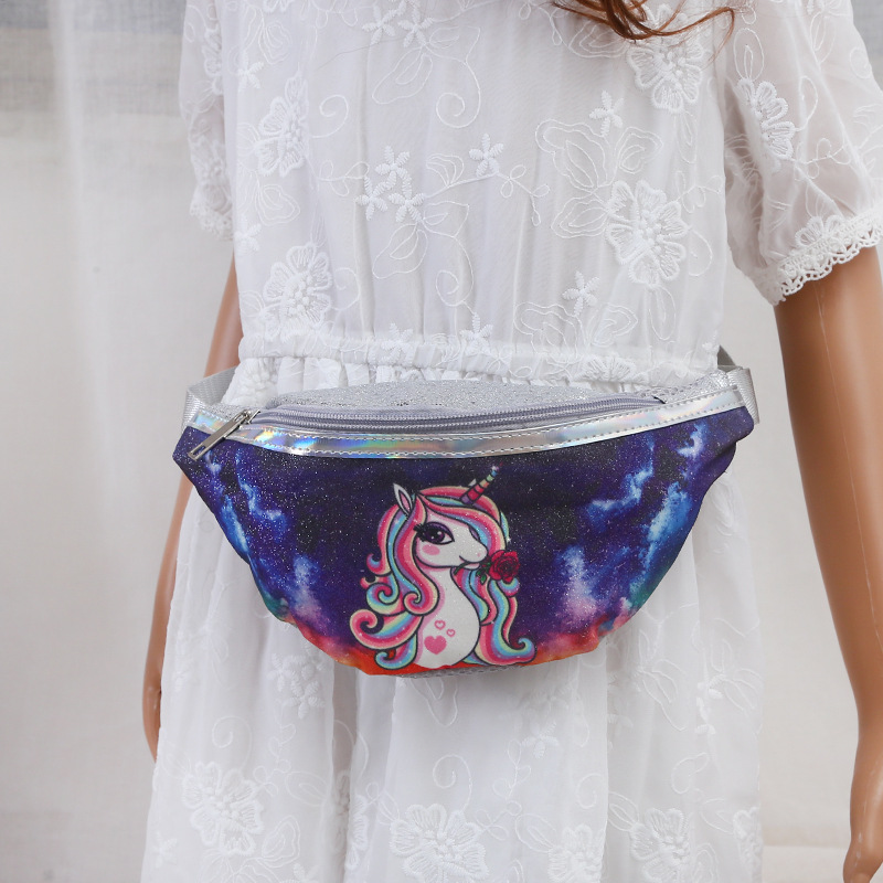 2021 Children's Unicorn Printed Sequined Cartoon Waist Bag Primary School Girls Mini Cute Chest Bag Shoulder Messenger Bag
