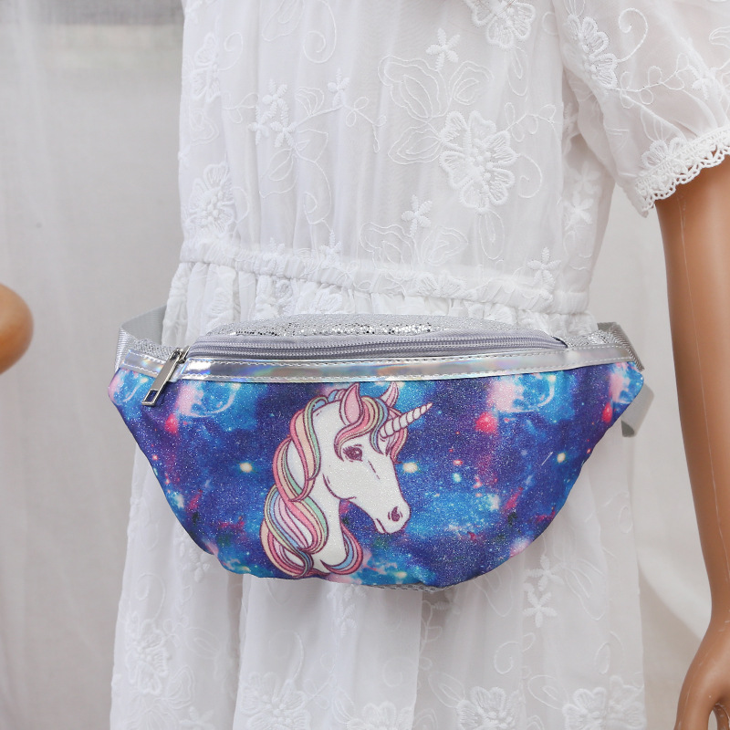 2021 Children's Unicorn Printed Sequined Cartoon Waist Bag Primary School Girls Mini Cute Chest Bag Shoulder Messenger Bag