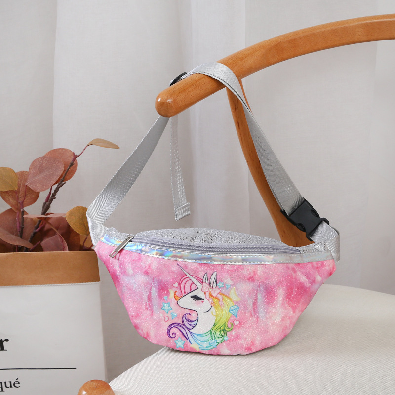 2021 Children's Unicorn Printed Sequined Cartoon Waist Bag Primary School Girls Mini Cute Chest Bag Shoulder Messenger Bag