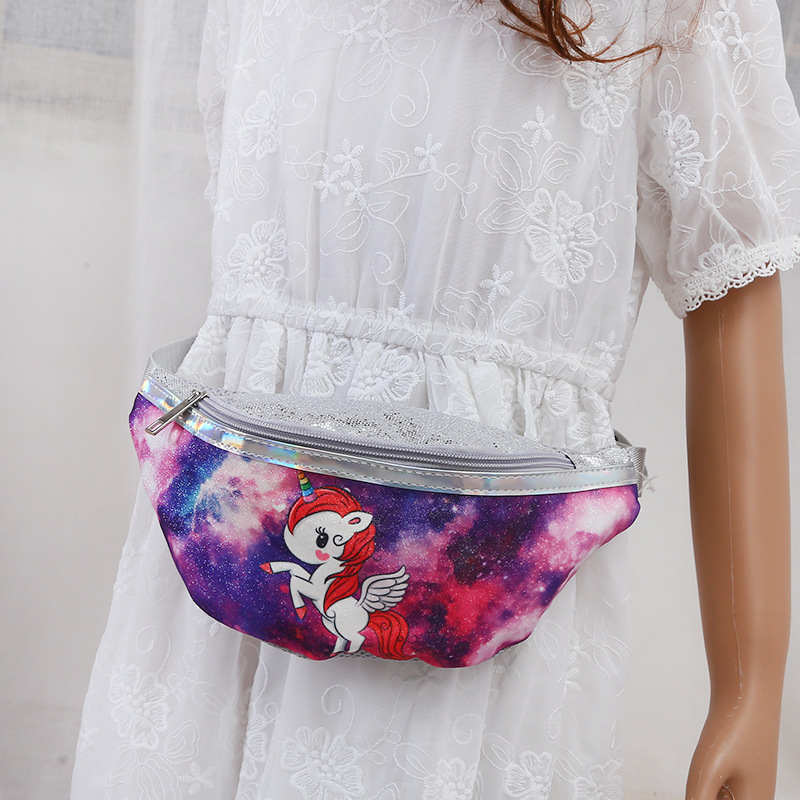 2021 Children's Unicorn Printed Sequined Cartoon Waist Bag Primary School Girls Mini Cute Chest Bag Shoulder Messenger Bag