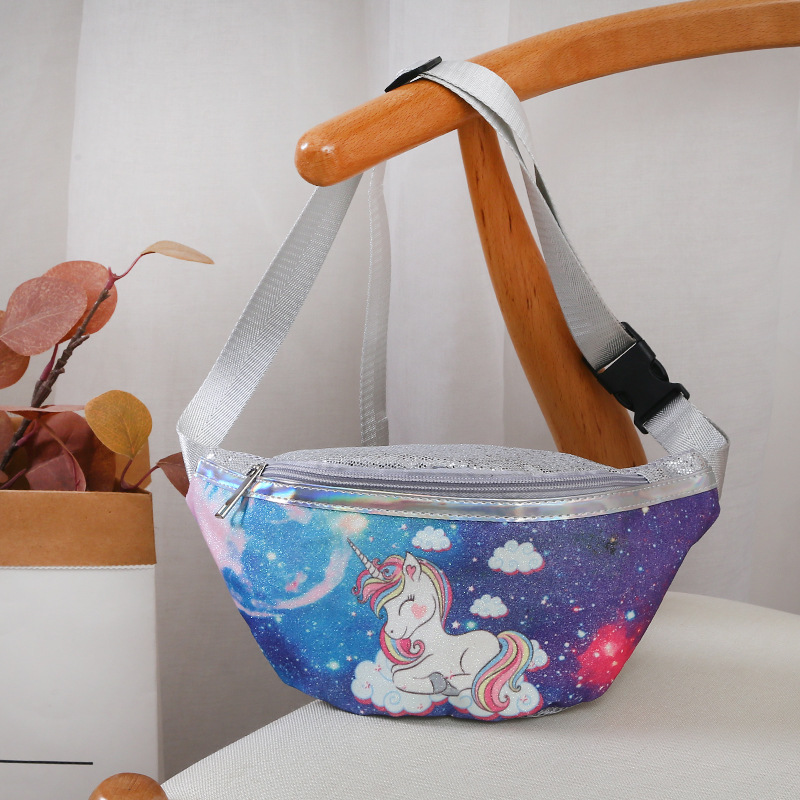 2021 Children's Unicorn Printed Sequined Cartoon Waist Bag Primary School Girls Mini Cute Chest Bag Shoulder Messenger Bag