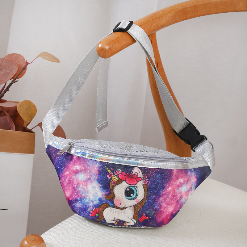 2021 Children's Unicorn Printed Sequined Cartoon Waist Bag Primary School Girls Mini Cute Chest Bag Shoulder Messenger Bag