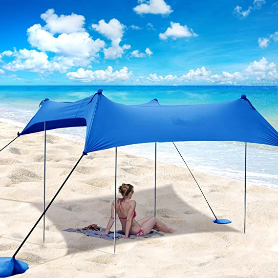Amazon Hot Selling Beach Tent Family Beach Canopy Sunshade Tent Folding Aluminum Pole Portable Awning