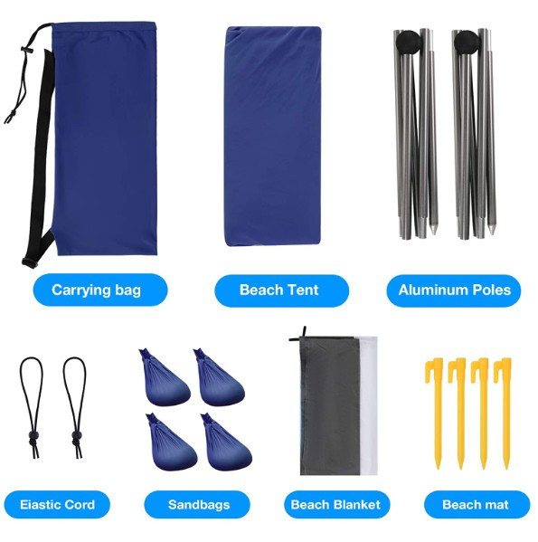 Amazon Hot Selling Beach Tent Family Beach Canopy Sunshade Tent Folding Aluminum Pole Portable Awning