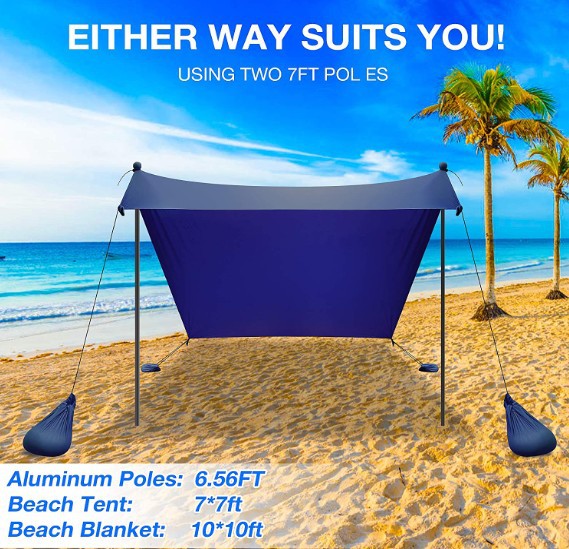Amazon Hot Selling Beach Tent Family Beach Canopy Sunshade Tent Folding Aluminum Pole Portable Awning