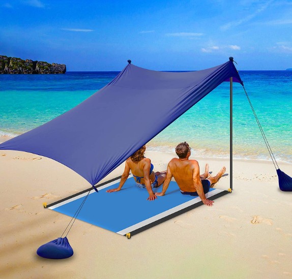 Amazon Hot Selling Beach Tent Family Beach Canopy Sunshade Tent Folding Aluminum Pole Portable Awning