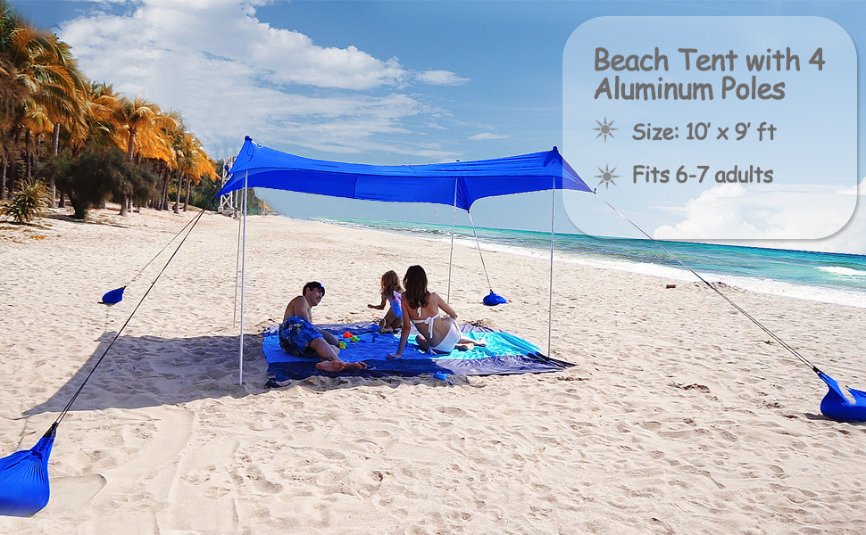 Amazon Hot Selling Beach Tent Family Beach Canopy Sunshade Tent Folding Aluminum Pole Portable Awning