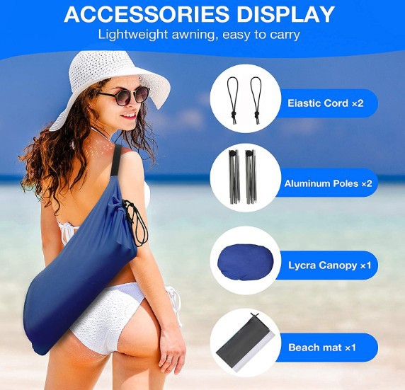 Amazon Hot Selling Beach Tent Family Beach Canopy Sunshade Tent Folding Aluminum Pole Portable Awning
