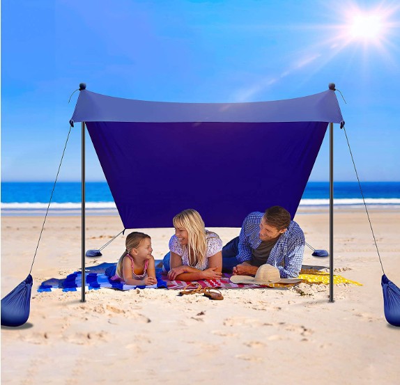 Amazon Hot Selling Beach Tent Family Beach Canopy Sunshade Tent Folding Aluminum Pole Portable Awning
