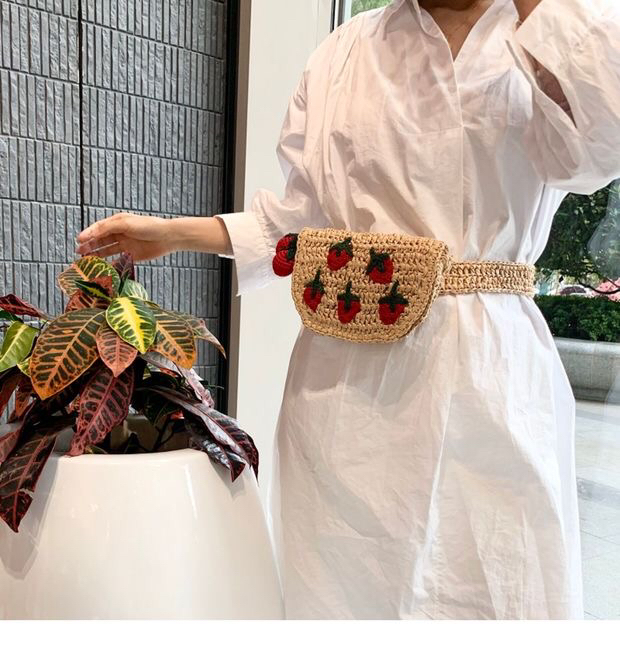 Za Same Strawberry Straw Bag Children's Crossbody Shoulder Waist Bag Mini Small Bag Summer New Women's Woven Bag