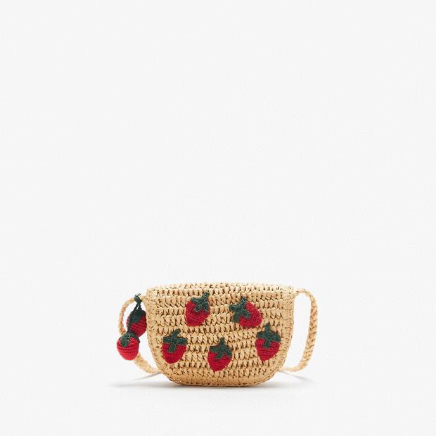 Za Same Strawberry Straw Bag Children's Crossbody Shoulder Waist Bag Mini Small Bag Summer New Women's Woven Bag