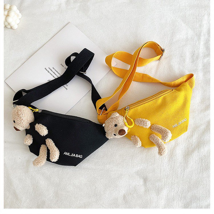 Cross-Border New Ladies' Purse Zipper Chest Bag Canvas with Dog Waist Bag Mobile Phone Waist Bag Sports Messenger Bag