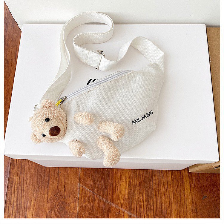Cross-Border New Ladies' Purse Zipper Chest Bag Canvas with Dog Waist Bag Mobile Phone Waist Bag Sports Messenger Bag