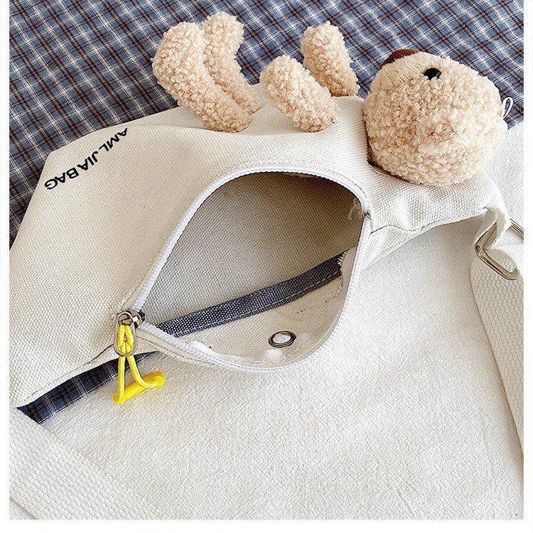 Cross-Border New Ladies' Purse Zipper Chest Bag Canvas with Dog Waist Bag Mobile Phone Waist Bag Sports Messenger Bag