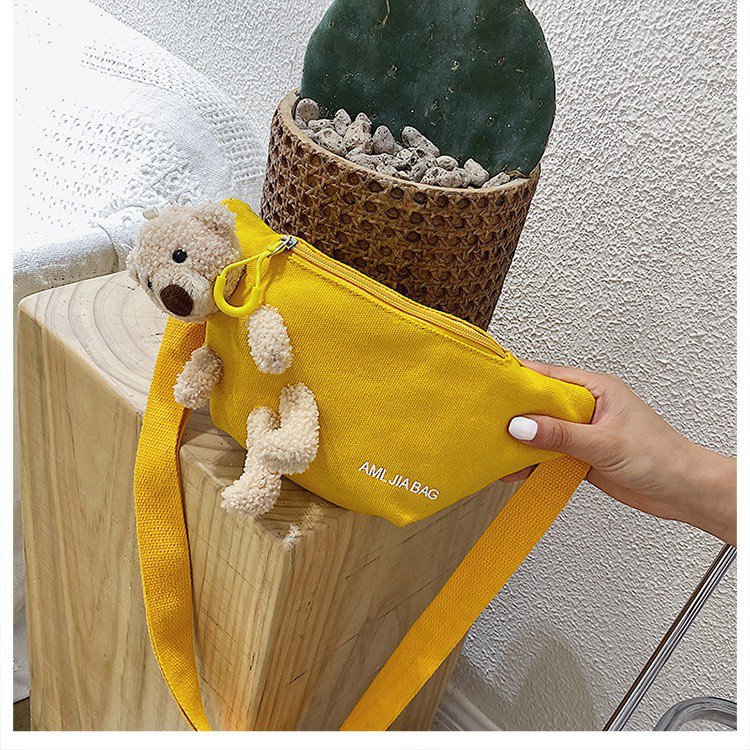 Cross-Border New Ladies' Purse Zipper Chest Bag Canvas with Dog Waist Bag Mobile Phone Waist Bag Sports Messenger Bag